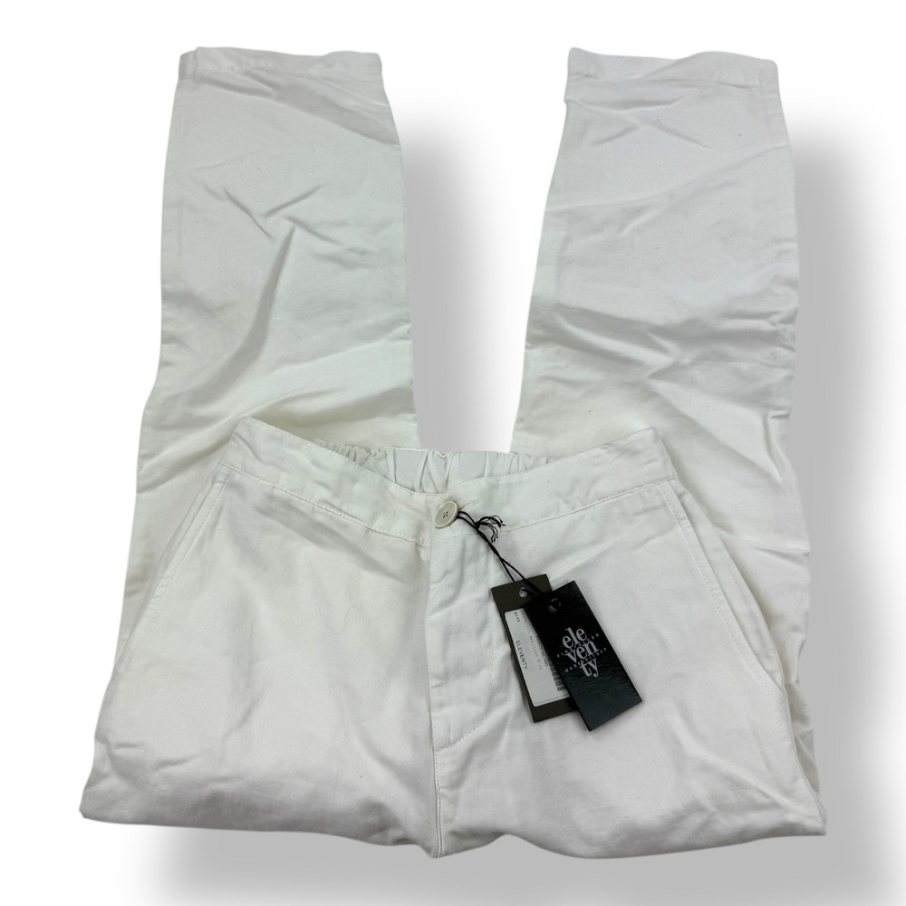 Eleventy White‎ Linen Cotton Stretch Band Pants Women's Size 40 NWT